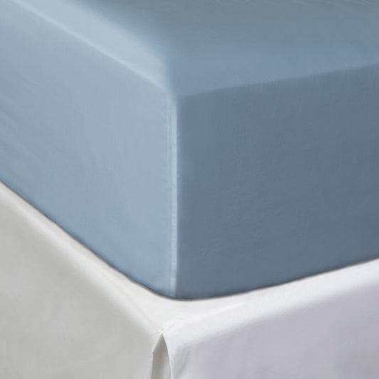 Pelle d'uovo 300 Thread Cotton sateen Bedlinen COLOURS - Sky Blue - Fitted Sheet
