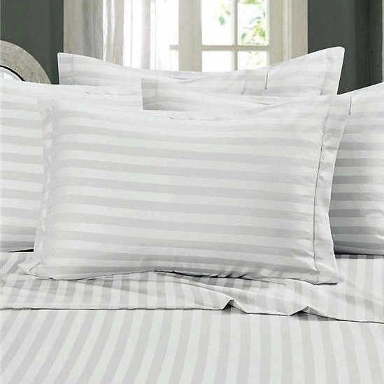 Linge de lit facile d’entretien en satin de polycoton à rayures (2 cm) – 300 fils – Taie d’oreiller
