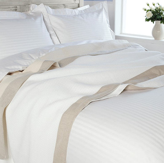 Luxury Diamond Weave Linen Border Throwover Bedspread