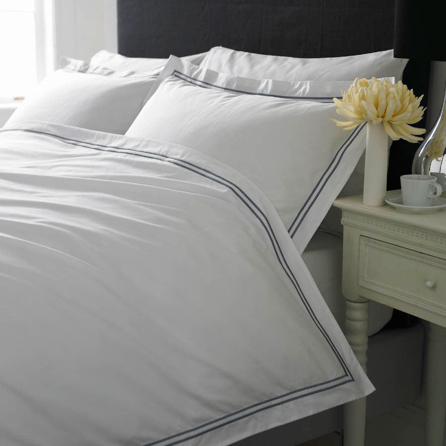 Grey 2 Row Cord Boutique Quality Egyptian 400 Thread Cotton Percale Bedding