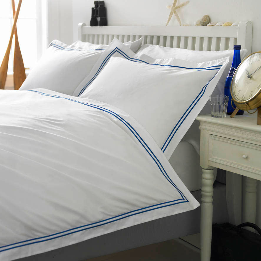 Royal Blue 2 Row Cord Boutique Quality Egyptian 400 Thread Cotton Percale Bedding