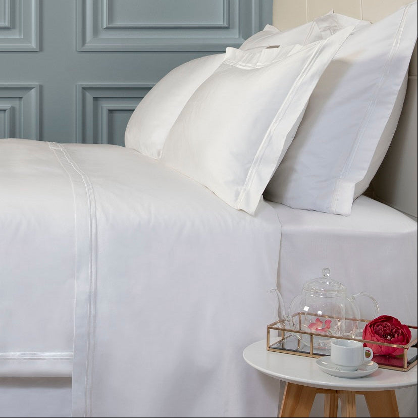 2 Rij Koord Boutique Kwaliteit Egyptische 400 Draad Katoen Percale Bedlinnen - Wit koord - Kussensloop