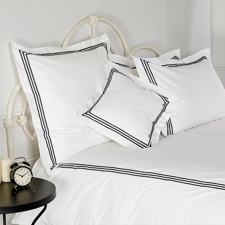 Milano Egyptian 800 Thread Cotton - White with Black Three Row Cord - Flat Sheet