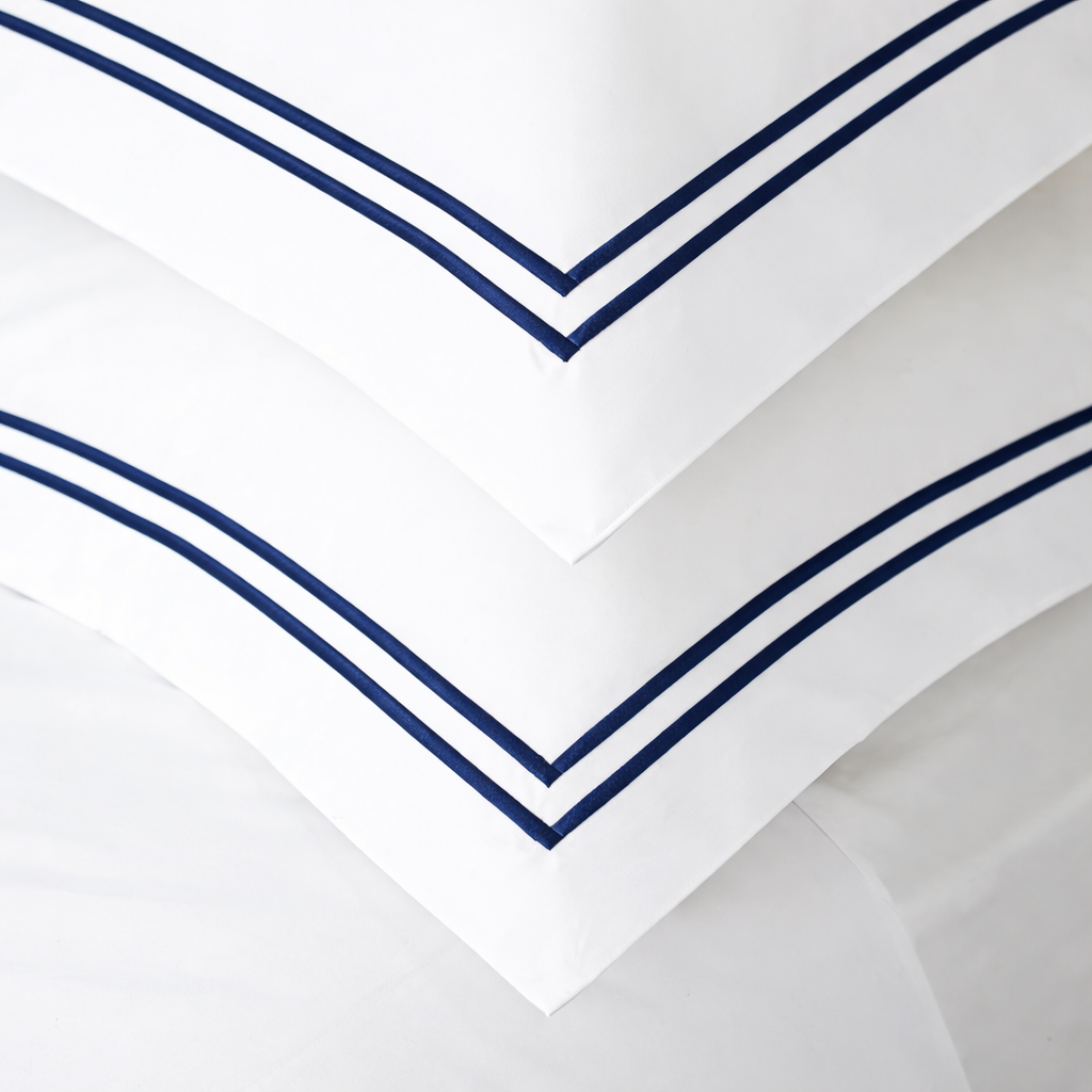 750 Thread Cotton Sateen with 2 row Navy Cord - Pillowcase