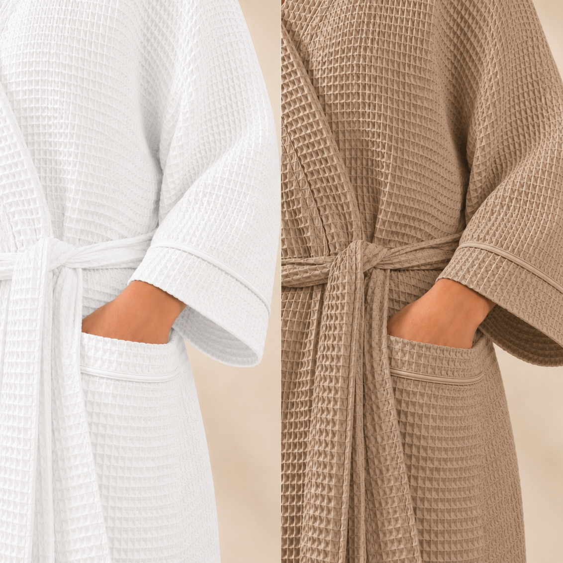Luxury Cotton Waffle Bathrobe with Piped Trim