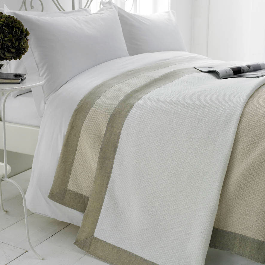 Luxury Diamond Weave Linen Border Throwover Bedspread