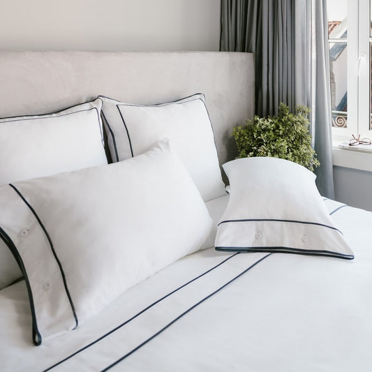 Monaco Egyptian 550 Thread Cotton Sateen - Cinza Antracite Trim - Lençol de Cima