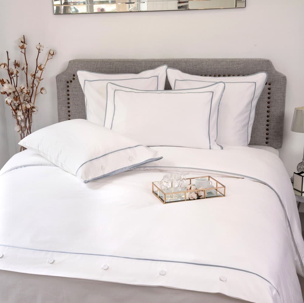 Monaco Egyptian 550 Thread Cotton Sateen - Platinum Grey trim - Duvet Cover with Buttons
