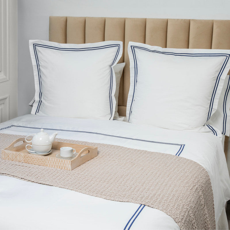 750 Thread Cotton Sateen with 2 row Navy Cord - Duvet Cover
