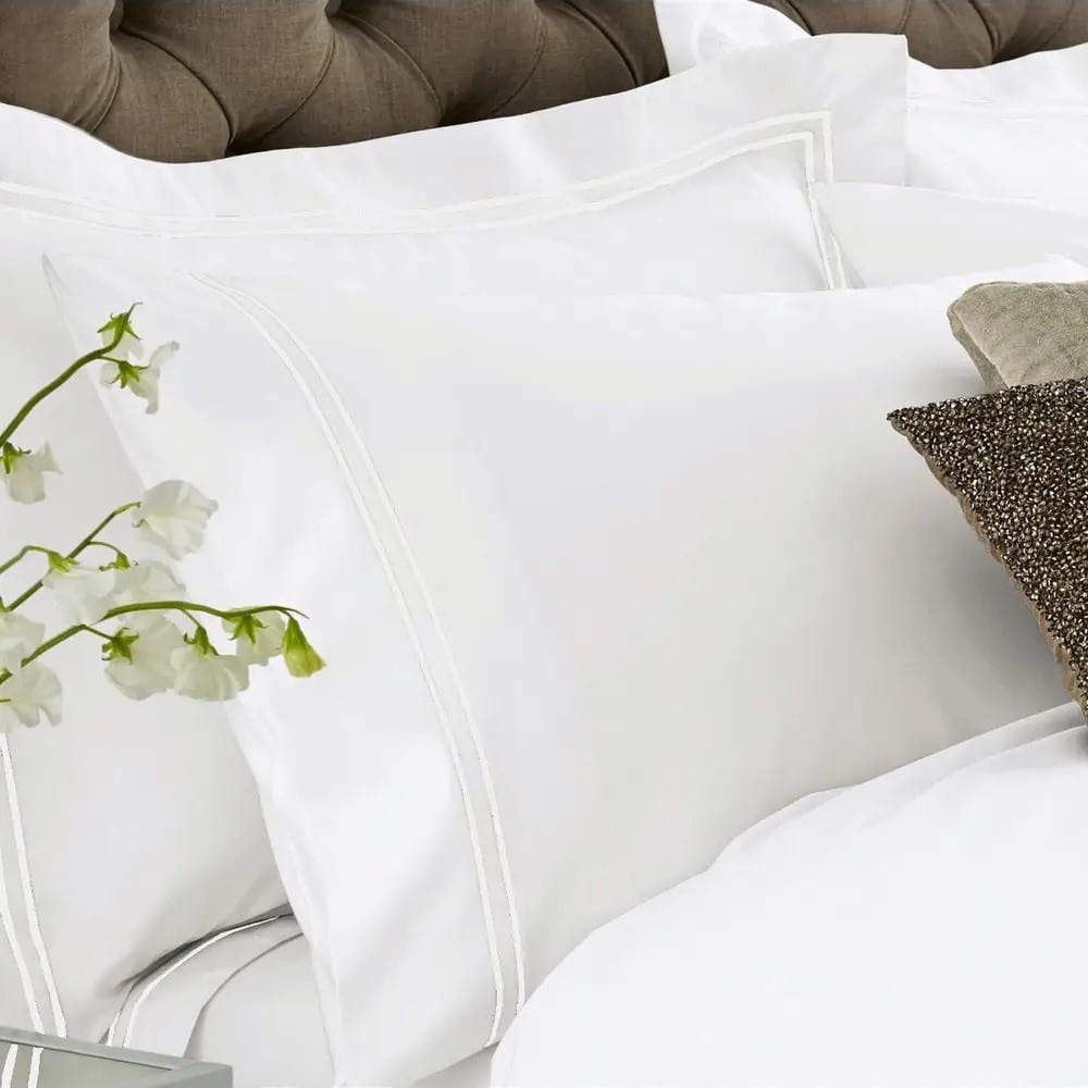 Satén de algodón PIMA de 750 hilos con cordón blanco de 2 hileras - Funda de almohada