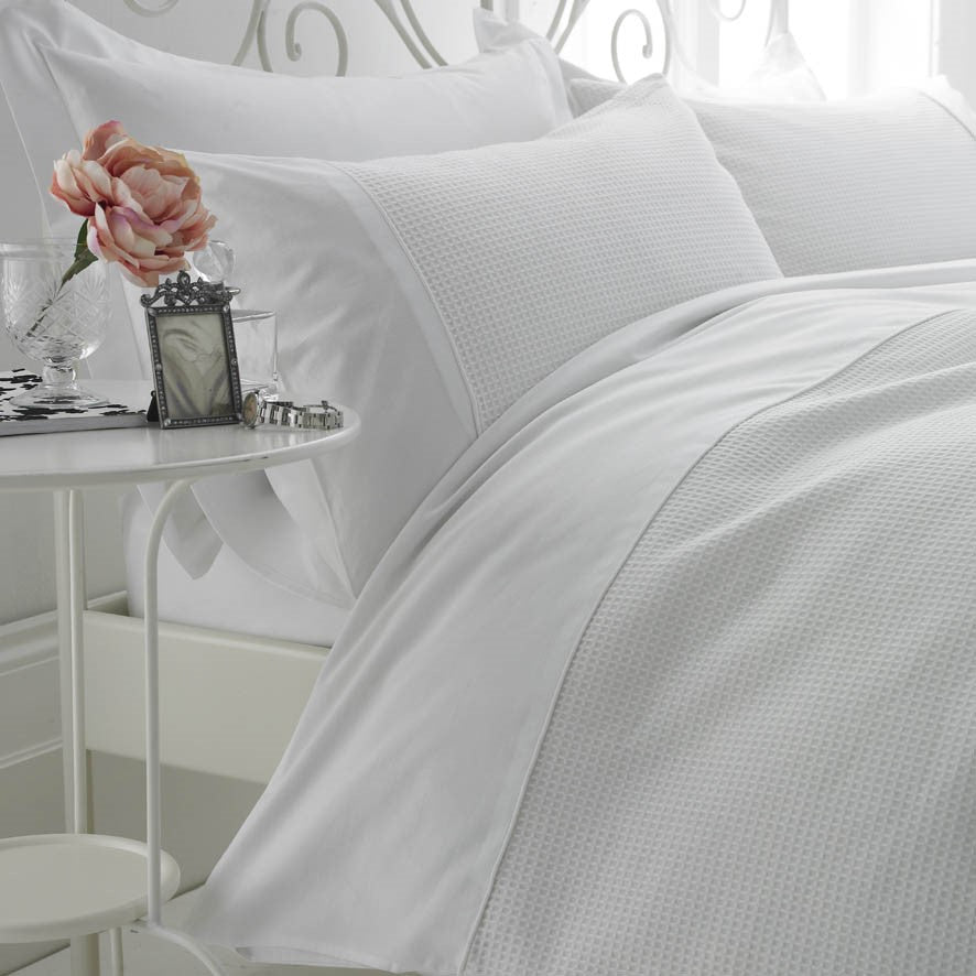 Coton égyptien gaufré - Housse de couette avec taie(s) d'oreiller