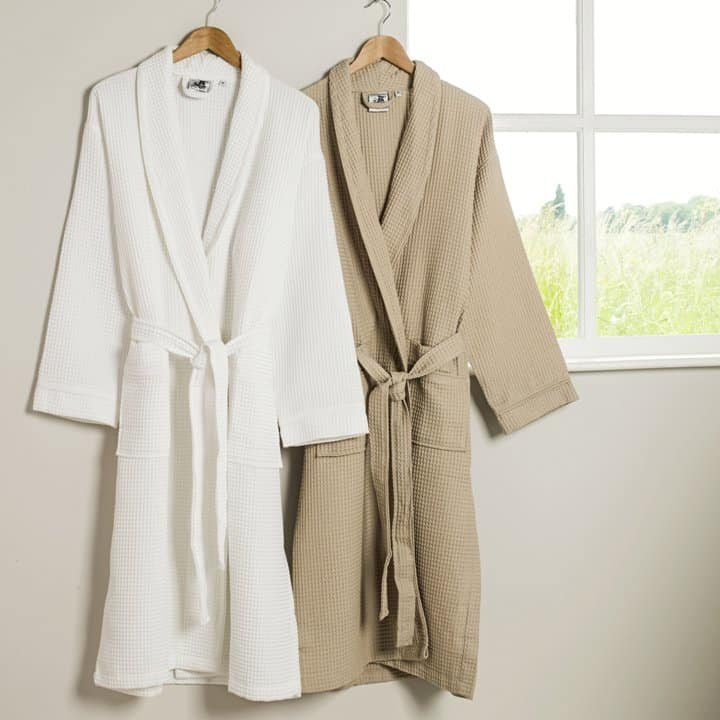 Peignoir exécutif passepoilé en coton gaufré