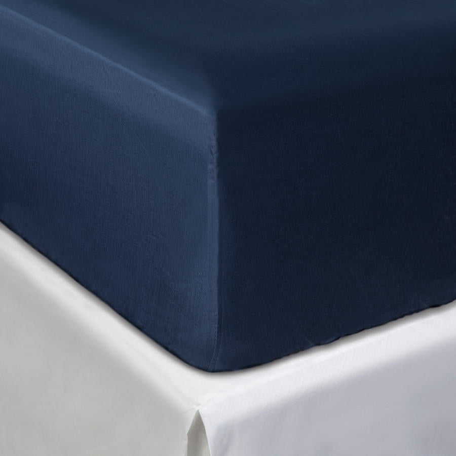 Pelle d'uovo 300 Fil Satin de coton Linge de lit COULEURS - Marine - Drap housse