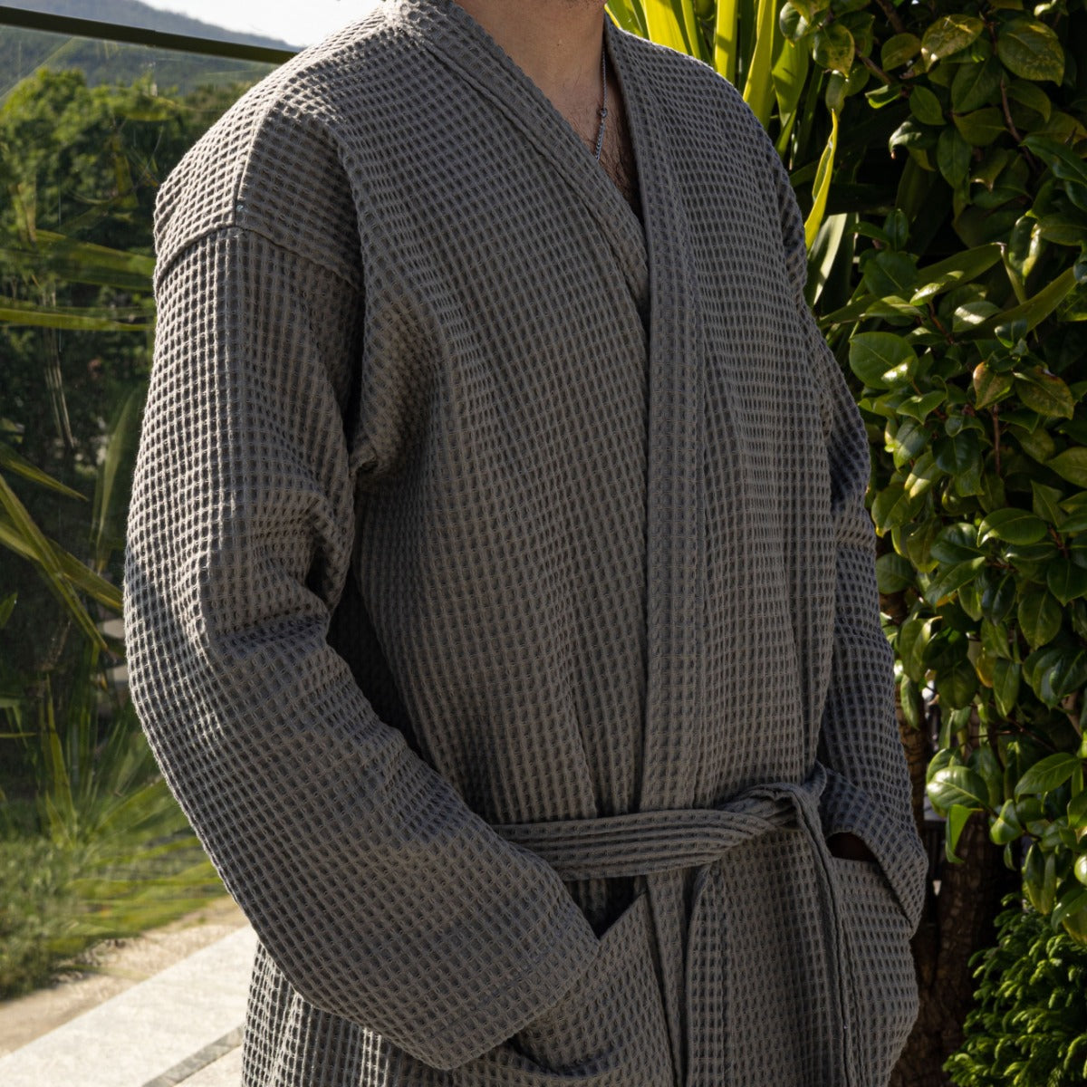 Boutique Spa 300g/m² Coton gaufré Peignoir Style Kimono
