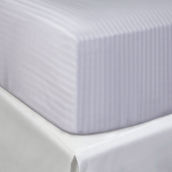 Lenzuolo Con Angoli Per Letto Queen Size, 400 Fili, 100% Cotone Egiziano, Raso Bianco A Righe Grigie, Antimacchia E Antipiega