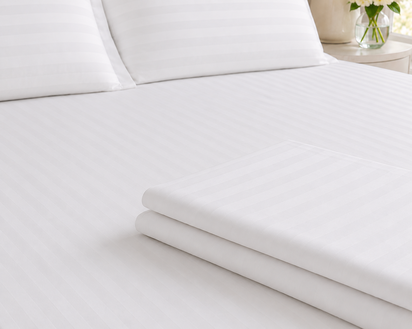 Linge de lit égyptien à rayures en satin de coton 120 fils - Drap plat