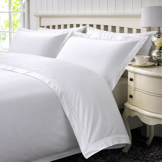 2 Row Cord Boutique Quality Egyptian 400 Thread Cotton Percale Roupa de cama - Cordão branco - Capa de edredão