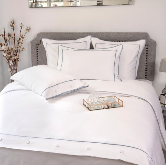 Monaco Egyptian 550 Thread Cotton Sateen - Acabamento cinza platina - Capa de edredão com botões
