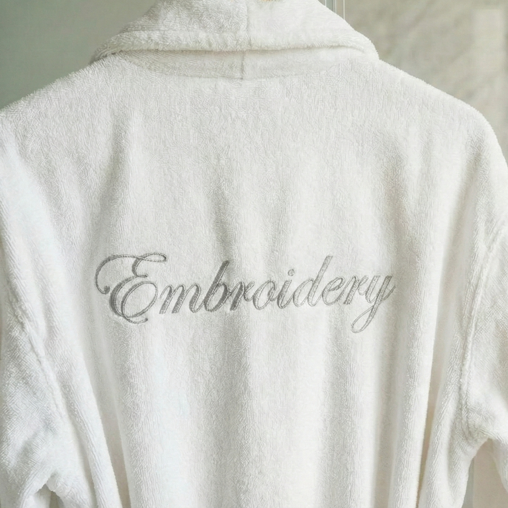 White robe with 'Embroidery' text on a neutral background