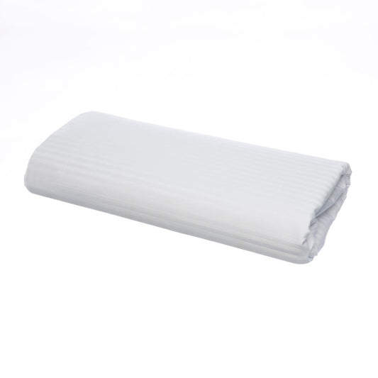 A folded white striped bedding item, likely a duvet cover or comforter, shown on a plain white background.