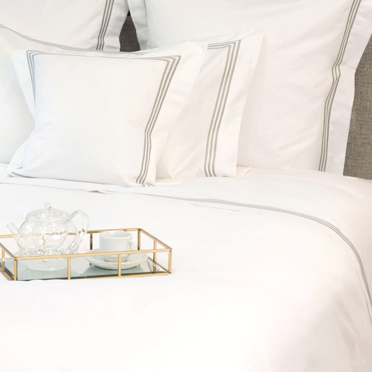 Milano Egyptian 800 Thread Cotton - White with Light Grey Three Row Cord - Flat Sheet