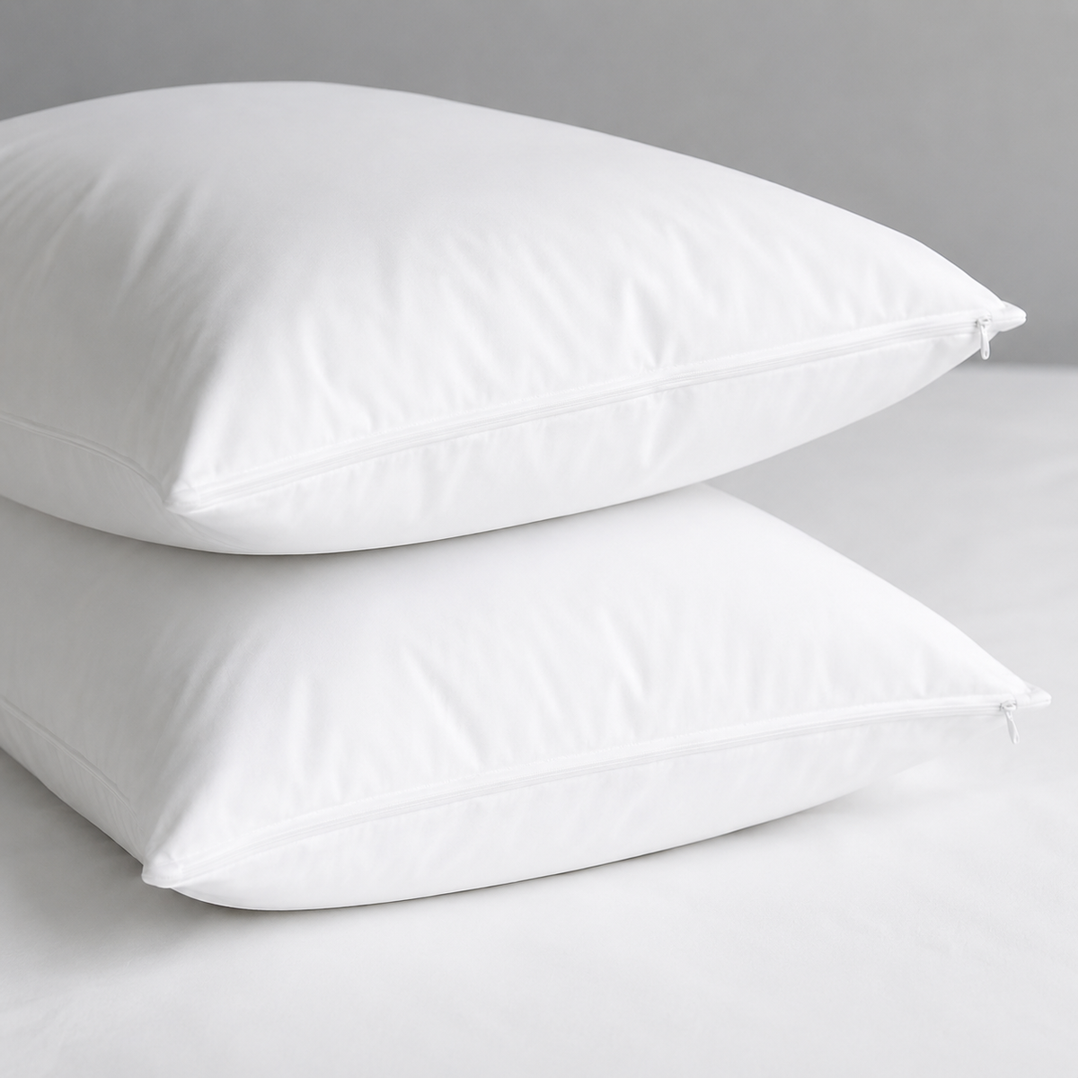 Two white pillows on a light gray background